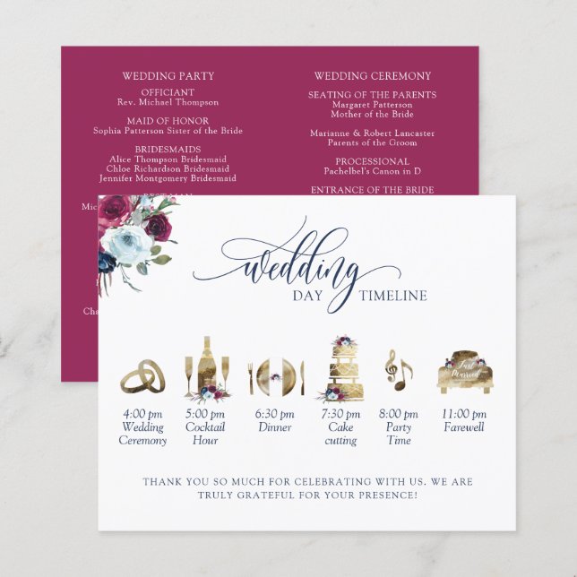 Cronograma e programa de casamento Berry Blue Burg (Frente/Verso)