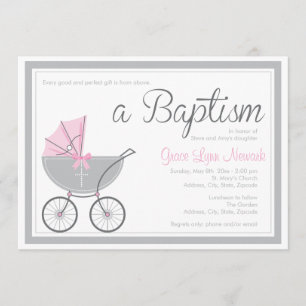 Cross Baby Carruagem Convite para Batismo de Men