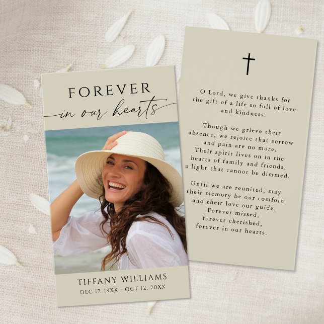 Cross Photo Forever Hearts Memorial Prayer Card (Criador carregado)