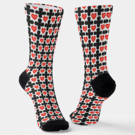 Cross Shaped Checkered Pattern with Red Hearts