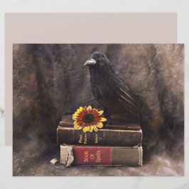 Crow Gothage Livros Antigos Floral Girassol