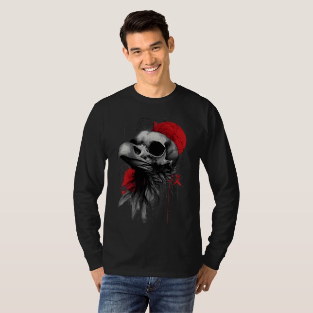 Crow Skull Barbed Wire Grunge Long Sleeve T-Shirt (Frente Completa)