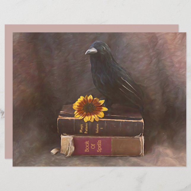 Crow Vintage Gótica Livros Antigos Arte Sunflower (Frente/Verso)