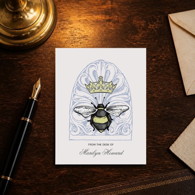 Crown Bee (Azul) | Cartão de Nota Personalizado (Criador carregado)