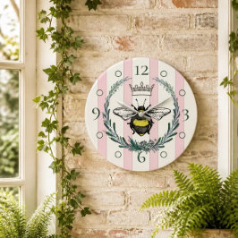 Crown Bee | Relógio de Parede Listrado Rosa e Bran