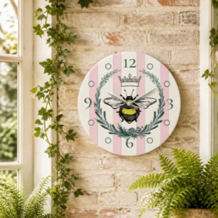 Crown Bee   Relógio de Parede Listrado Rosa e Bran