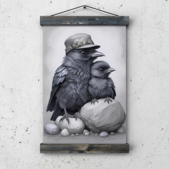 Crows Rock! Poster mit Krähen Eltern und Kind (Criador carregado)
