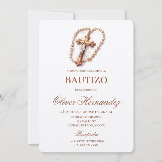 Crucifix Baptism Convite Espanhol (Frente)