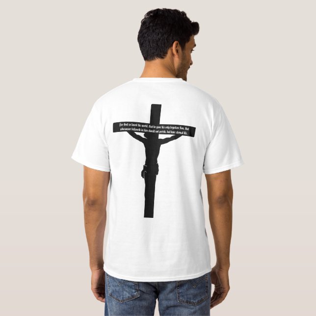 Crucifixo do t-shirt do 3:16 de John e do verso (Parte Traseira Completa)