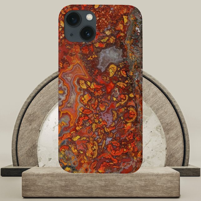 Cruentus Agate em tons de vermelho e marrom (Cruentus Agate in Reds and Browns Phone Case on Tan Marble Podium Mock-up
)