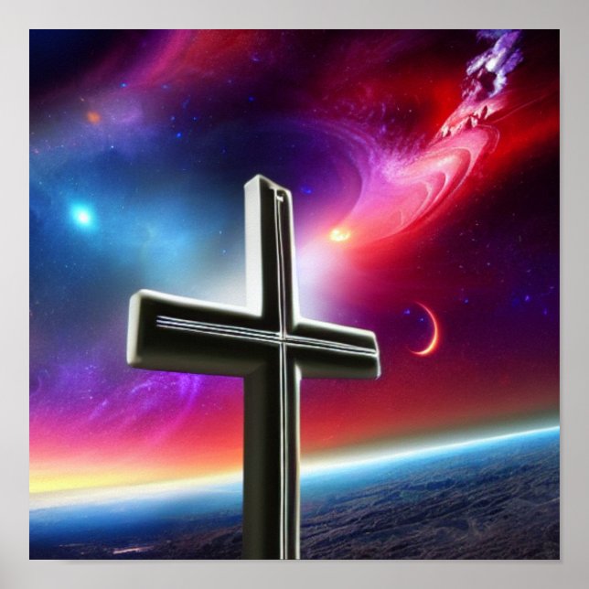 Cruz branca sobre o Poster de água azul (Frente)