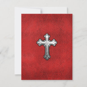 Cruz de metal em couro vermelho