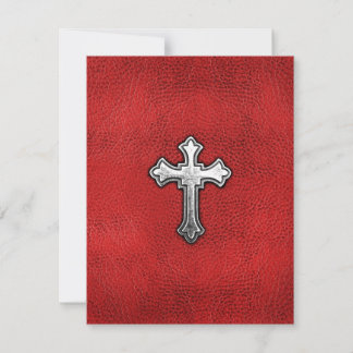 Cruz de metal em couro vermelho