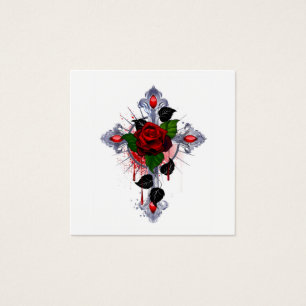 Cruz de Prata com Rosa vermelha