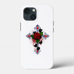 Cruz de Prata com Rosa vermelha
