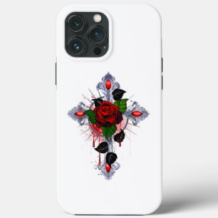 Cruz de Prata com Rosa vermelha