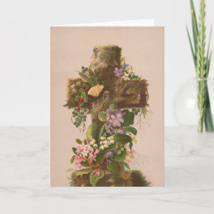 Cruz Floral Rústica Vintage, Cartão de Páscoa,