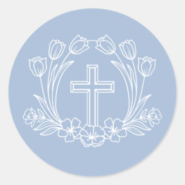 Cruz Floral Simples no Adesivo Azul Claro