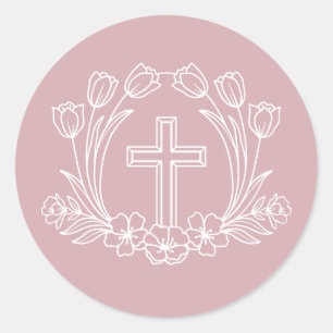Cruz Floral Simples no Adesivo Rosa