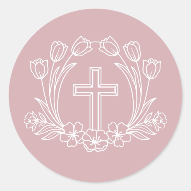 Cruz Floral Simples no Adesivo Rosa (Frente)