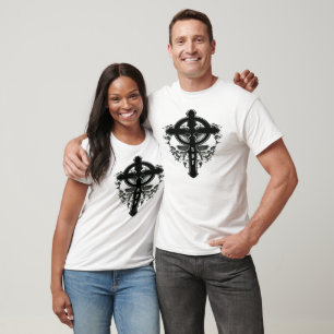 Cruz gótico de NBE & camisa dos crânios t