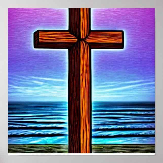 Cruz Marrom pela Poster das ondas (Frente)