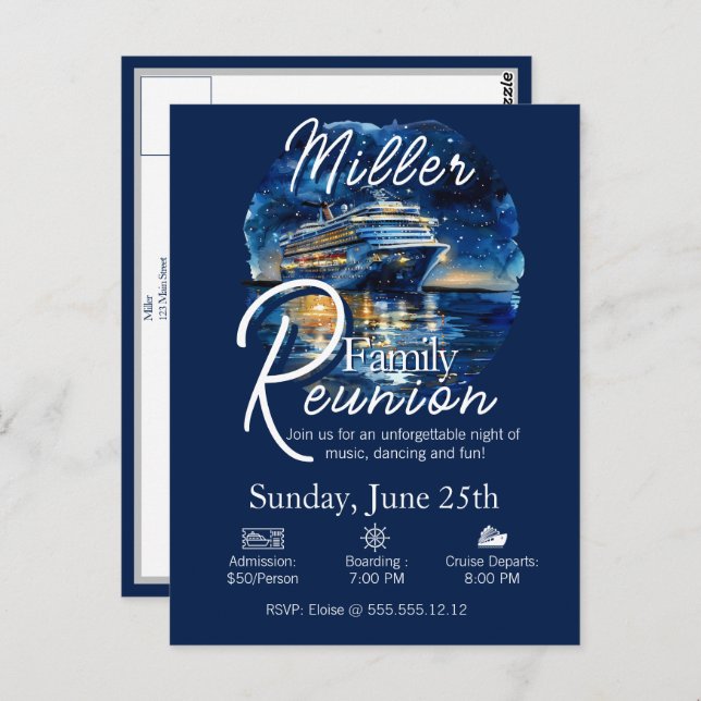 Cruzeiro de Reunião de Família Convite Azul e Bran (Frente/Verso)