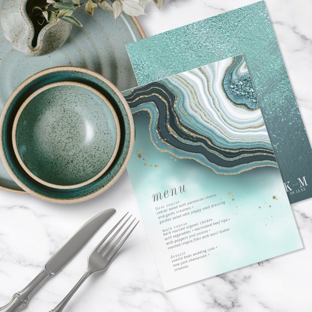 Crystal Agate Wedding Menu Teal ID825 (Criador carregado)