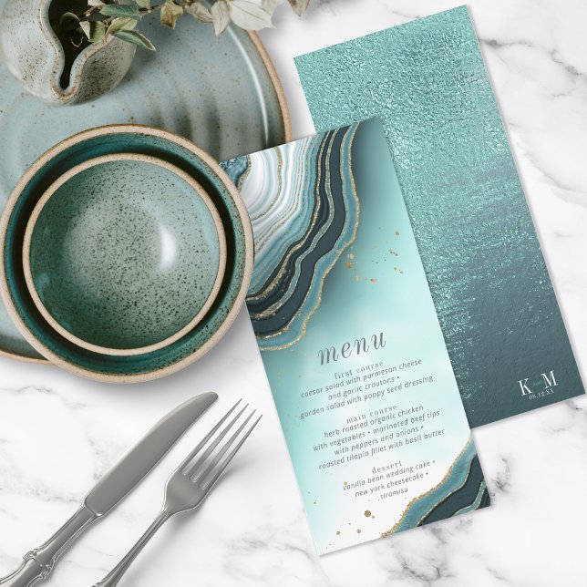 Crystal Agate Wedding Menu V2 Teal ID825 (Criador carregado)