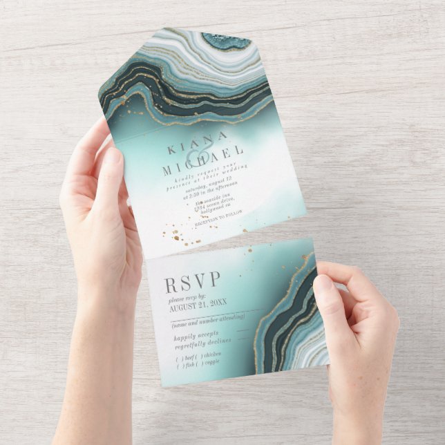 Crystal Agate Wedding Teal ID825 (Aba destacável)