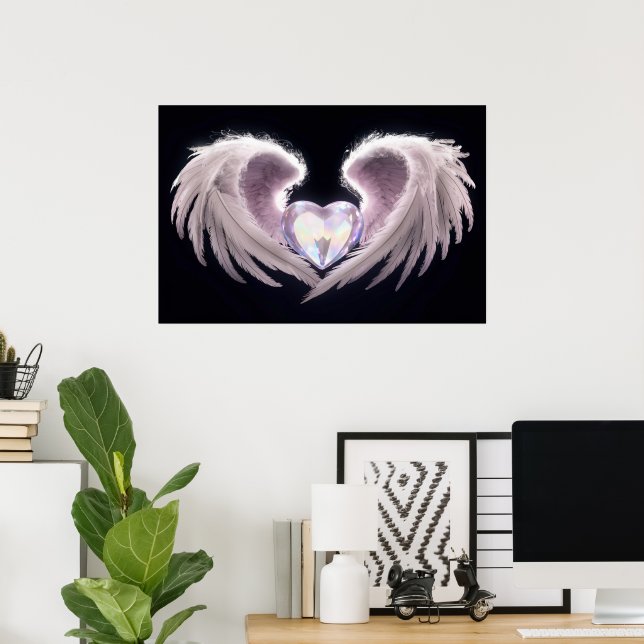 *~*~ Crystal Heart Angel Wings AP78 Opal Poster (Escritório em casa)