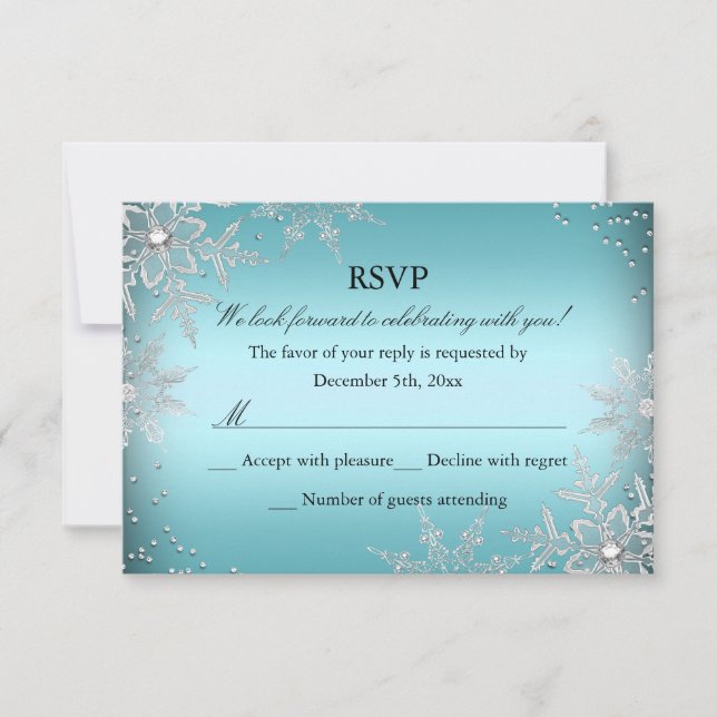 Crystal Snowflake Blue Christmas Party RSVP (Frente)