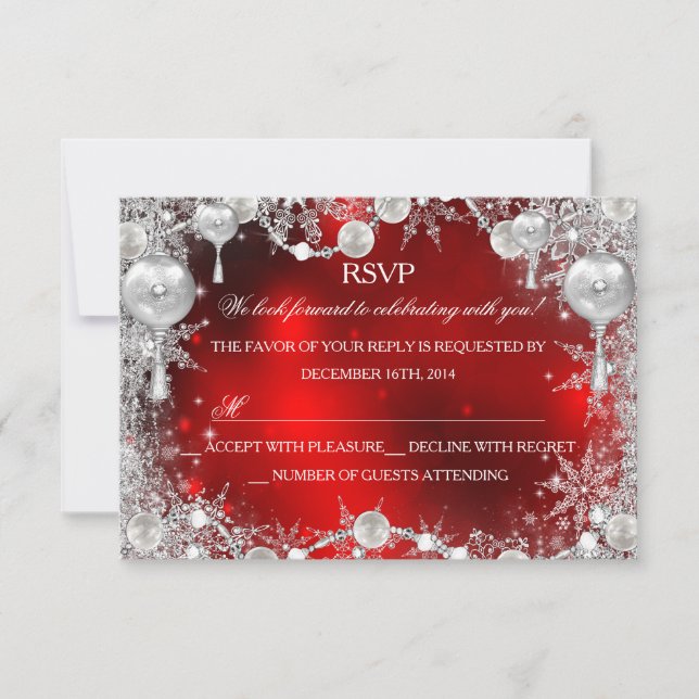 Crystal Snowflake Red Christmas Holiday RSVP (Frente)