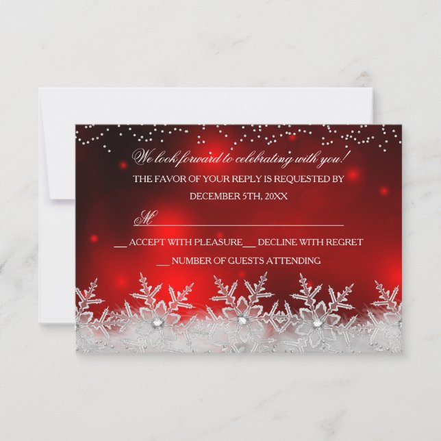 Crystal Snowflake Red Christmas Party RSVP (Frente)
