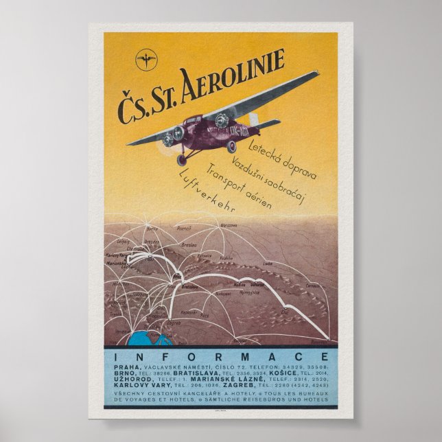 Cs. Rua: Poster vintage Aerolinie Czechoslováquia (Frente)