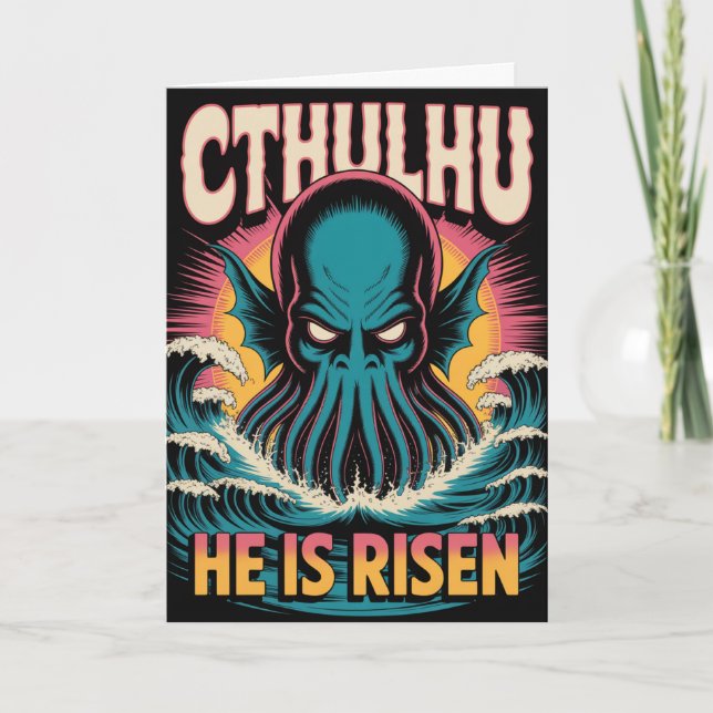 Cthulhu Ele Ressuscitou Cartão de Páscoa (Frente)