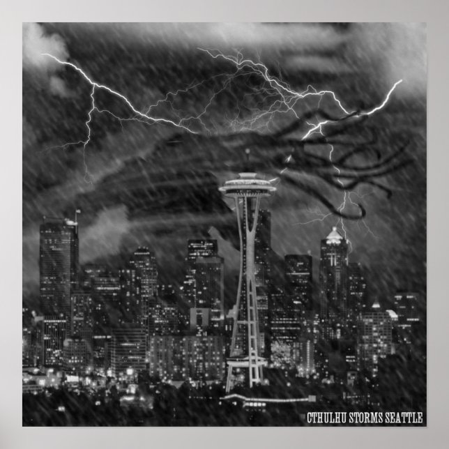 Cthulhu Storms Seattle Poster (Frente)