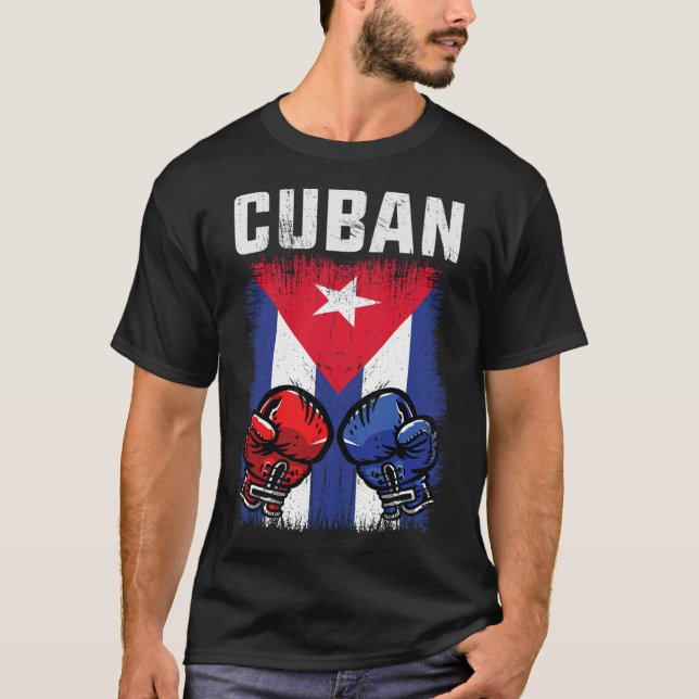 Cuba Boxando Camisa Com Luvas E Bandeira Cubana Cu (Frente)