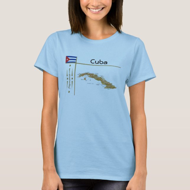 Cuba Mapa + Bandeira + Título T-Shirt (Frente)