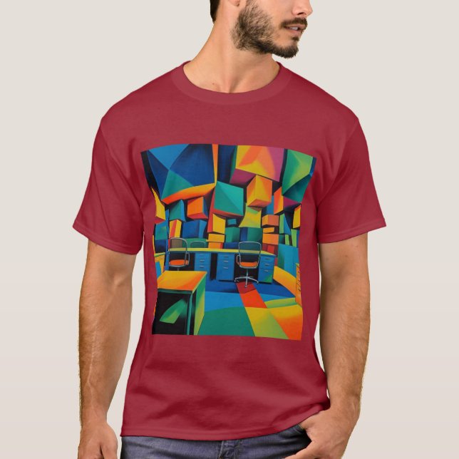 Cubescape Office – Camiseta de Arte Surreal Abstra (Frente)