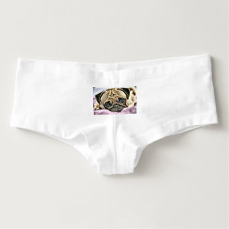 Cueca Feminina Snuggle me Shorts do menino do Pug