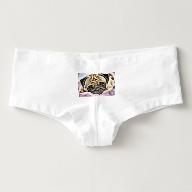 Cueca Feminina Snuggle me Shorts do menino do Pug (Frente)