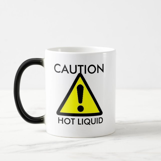 Cuidado: Calor líquido quente - caneca sensível (Esquerda)