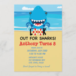 Cuidado Com Tubarões... Convite De Aniversário De 