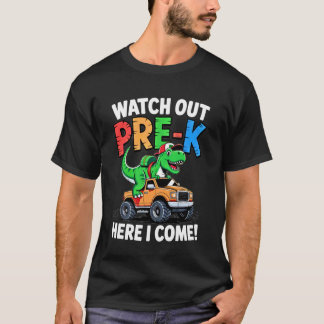 Cuidado Pré-K Aqui Vou Eu Camiseta Cute Dinosaur S