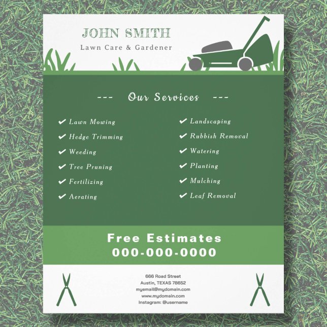 Cuidados de jardinagem e folheto de jardinagem (Lawn Care & Gardener Flyer)