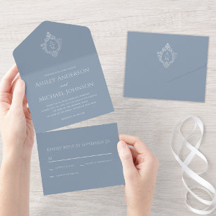 Cume Crest Dusty Blue Antigo Monograma de Casament