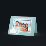 Cumprimentos do cartão de Natal da foto de Florida<br><div class="desc">Cartões de Natal temáticos tropicais da família.  Luz - azul com a silhueta do seashell que decora o quadro da foto na parte dianteira.  Adicione uma foto de família e personalize-a com cumprimento e mensagem.</div>