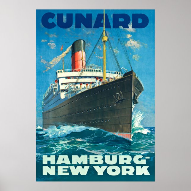 CUNARD OCEAN LINER HAMBURG NEW YORK POSTER (Frente)