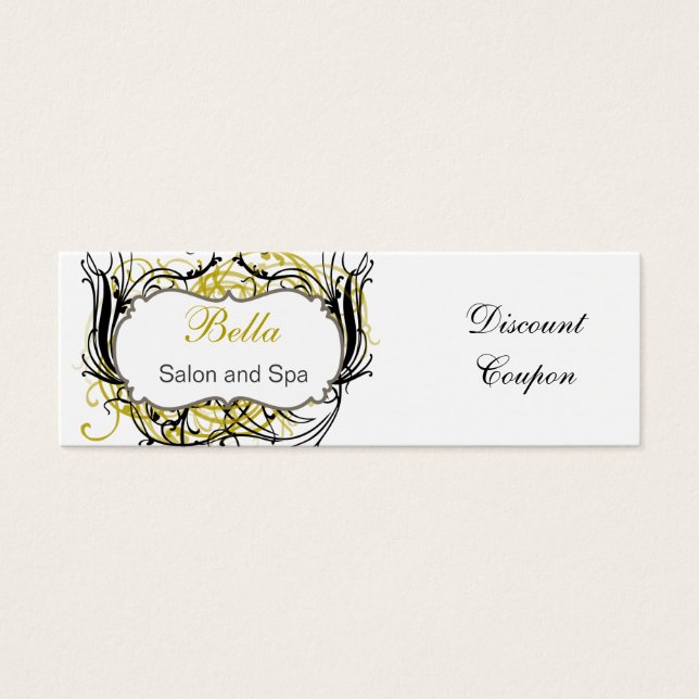 cupão de desconto chic amarelo, preto e branco (Frente)